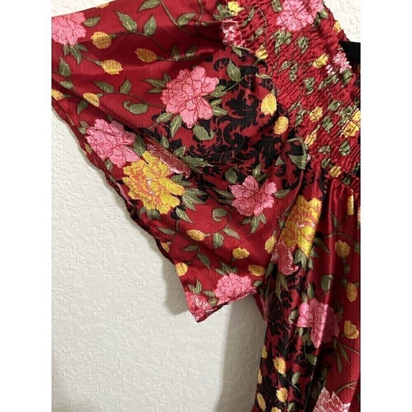 Ashley Stewart Blouse Womens 14/16 High Low Duster Top Off Shoulder Button Red - Picture 5 of 6